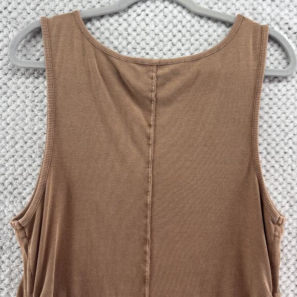 Pilcro Anthropologie Top Womens XL Brown Rib Knit Square Neck Ruched Tie Tank - Picture 8 of 13